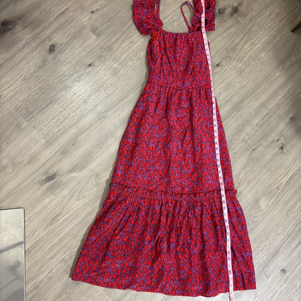 Derek Lam 10 Crosby Off Shoulder Tiered Silk Blend Maxi Dress Red Ruffles Sz 0 - Picture 11 of 16